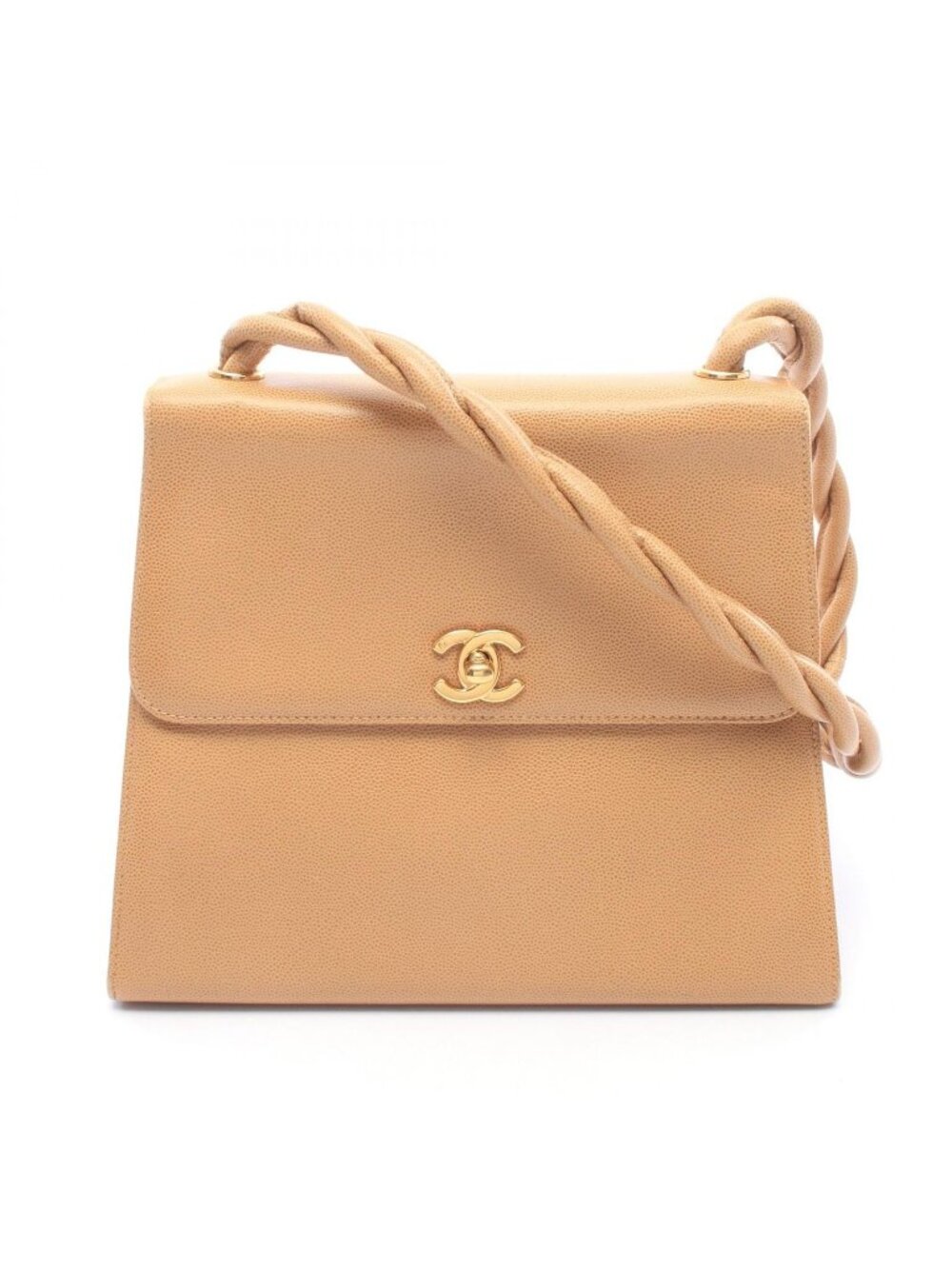 Chanel Shoulder Bag CC Logo Beige Caviar Leather
